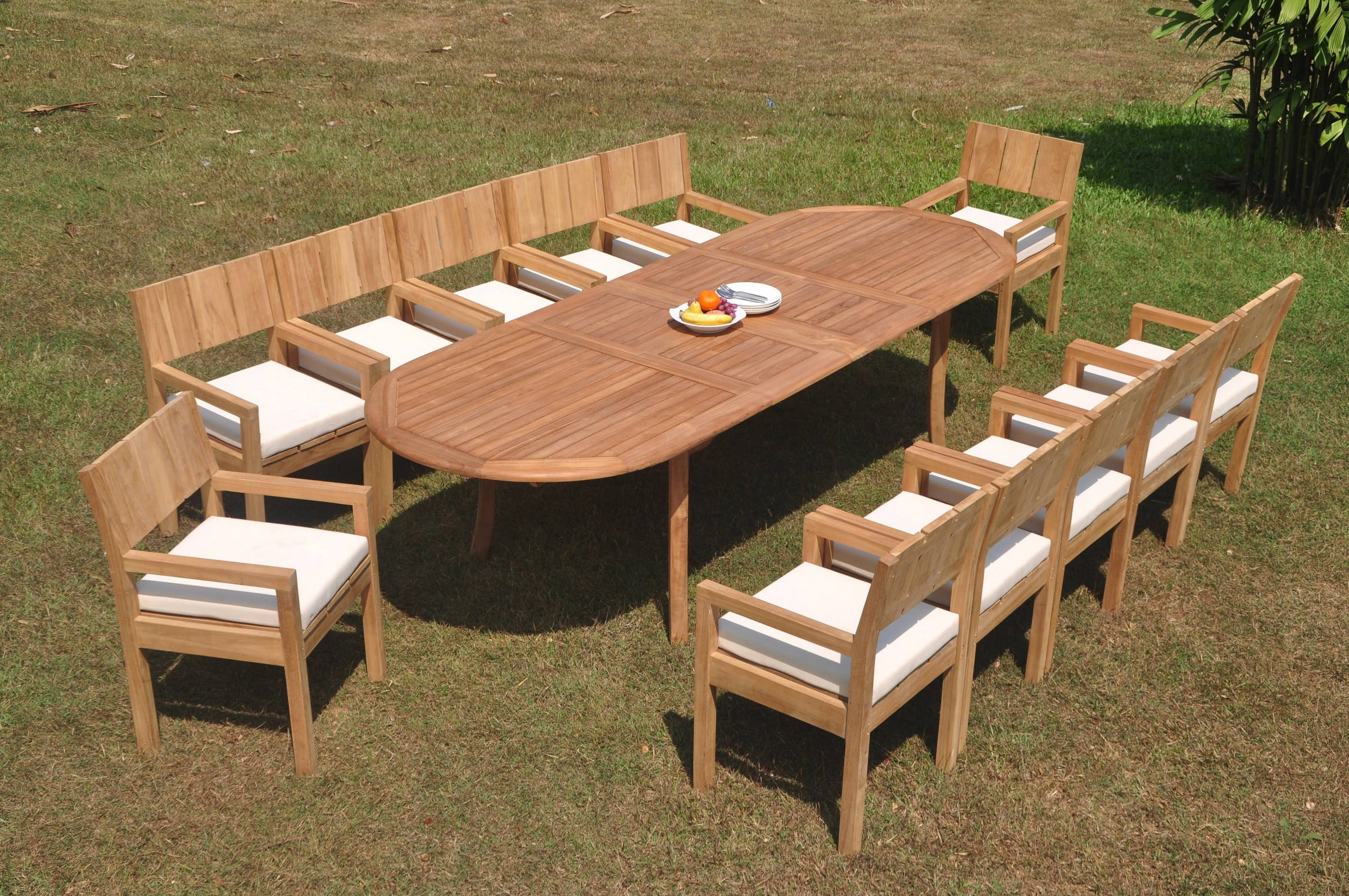 Grade-A Teak Dining Set: 12 Seater 13 Pc: 118" Double Extension Oval