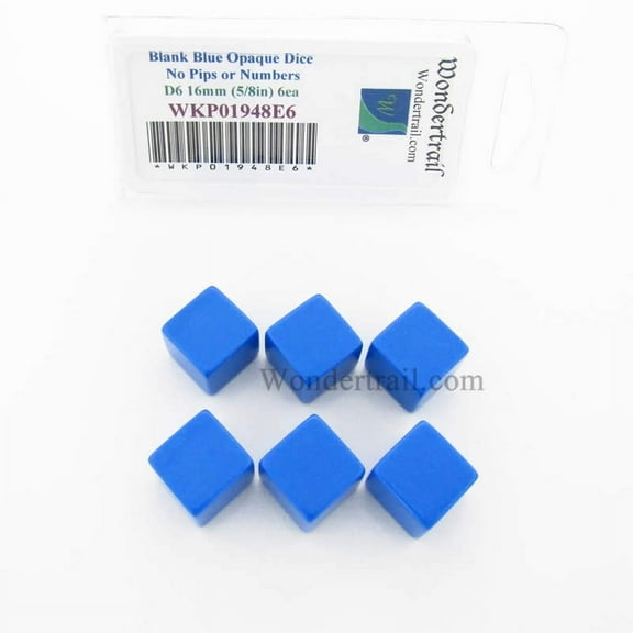 Blue Blank Dice Cubes D6 16mm (5/8in) Set of 6 Wondertrail