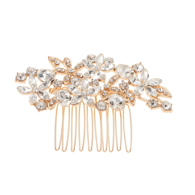 Nvzi Horquillas para el pelo de boda con flores para novias, peinetas con perlas de cristal, pinzas para el pelo, tocado, accesorios para el pelo de boda dorados, joyas - doradas
