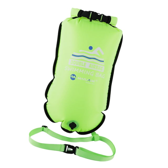 Bolsa de almacenamiento con doble bolsa de aire para boya de natación, flotador para pesca, kayak y entrenamiento de natación. Verde