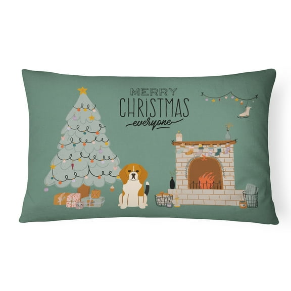 Carolines Treasures CK7603PW1216 Tricolor Beagle Christmas Everyone Canvas Fabric Decorative Pillow 12H x16W multicolor
