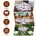 thumbnail image 6 of Round Table Cover 55-60 Inch Purple Spring Floral Waterproof Reusable Table Cloth Round Fitted Vinyl Tablecloth with Elastic Edged for Parties Outdoors, Summer Botanical Bee Floral Daisy, 6 of 6