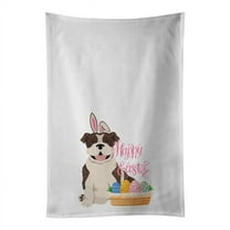 Carolines Treasures WDK5025WTKT 28 x 19 in. Brindle English Bulldog Easter White Kitchen Towel, Set of 2
