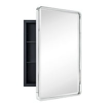 TEHOME Surface Mount 16x24'' Chrome Bathroom Medicine Cabinet with Mirror Chrome Metal Framed Rounded Rectangle Medicine Cabinet with Beveled Mirror