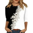 thumbnail image 2 of UoCefik Oversized Tshirts Shirts for Women Elbow 3/4 Length Sleeve Floral Womens Work Shirts or Blouses Half Sleeve V Neck Plus Size Dress Blouses Dress Tops for Older Women Brown XL, 2 of 5
