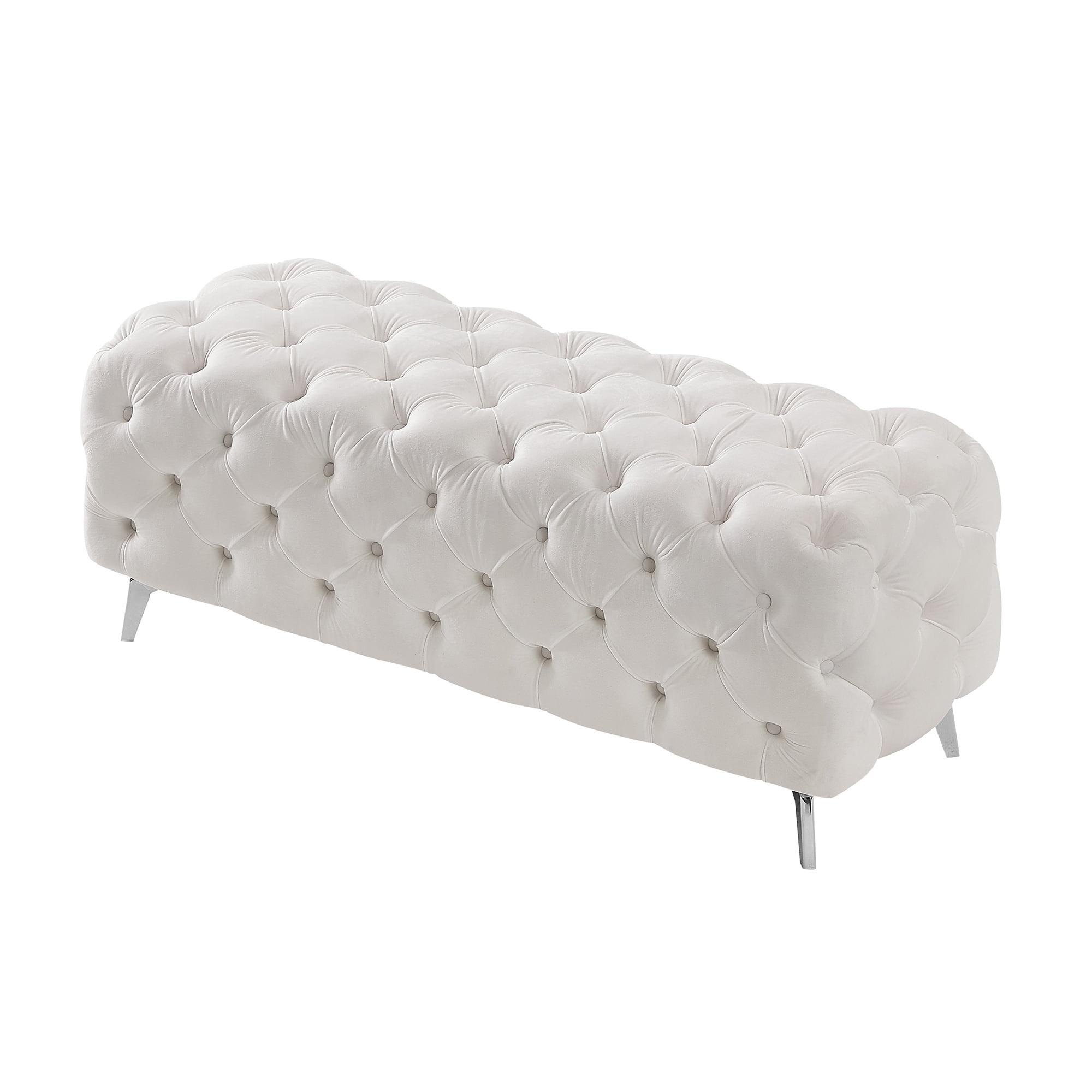 Kepooman 51 Inches Modern Velvet Bedroom Bench, Button-Tufted Upholstered Ottoman End of Bed Bench for Entryway Living Room Bedroom, White Kepooman 51 Inches Modern Velvet Bedroom Bench, Button-Tufted Upholstered Ottoman End of Bed Bench for Entryway Living Room Bedroom, White