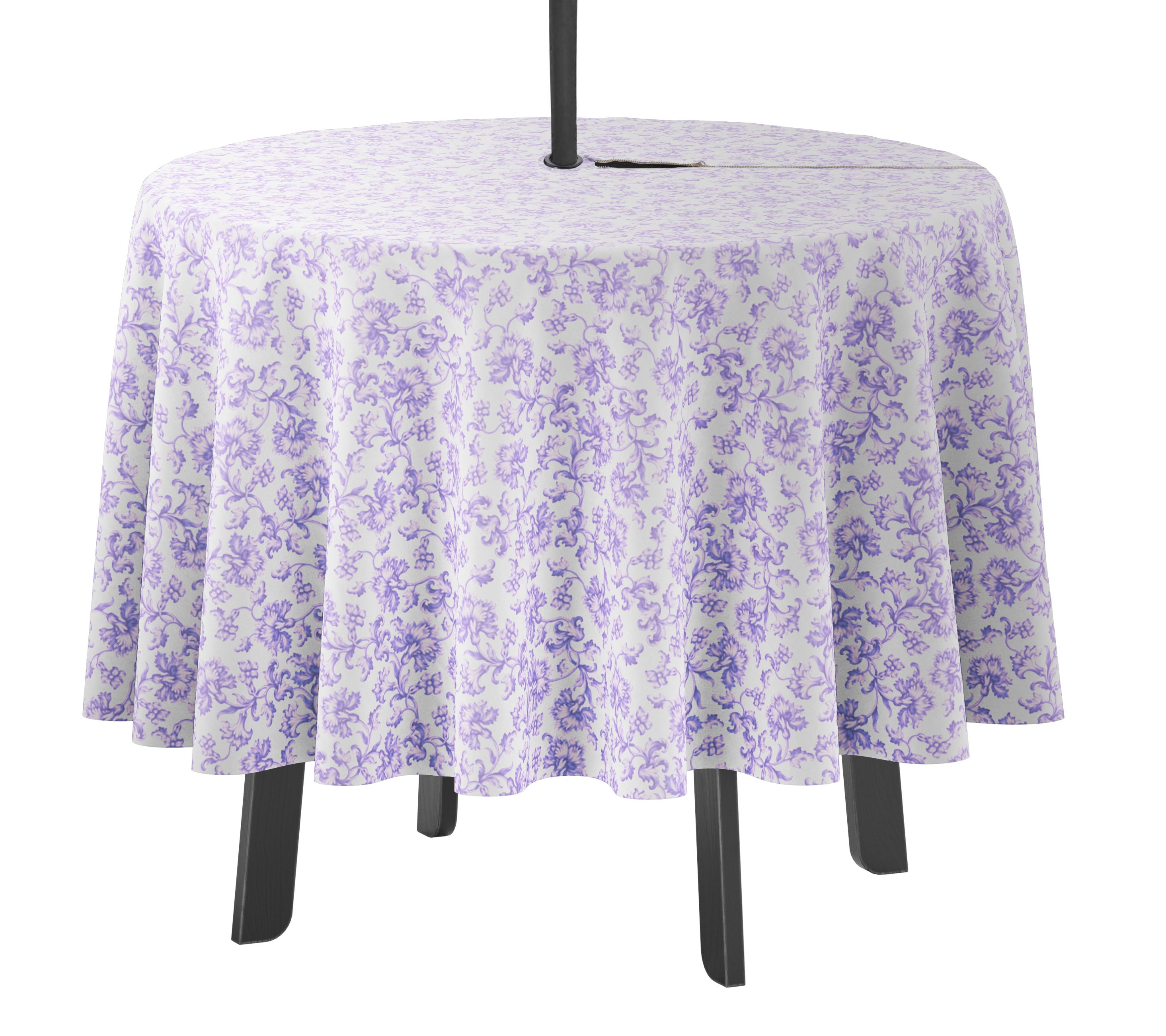 Vargottam Nappe Ronde Intérieure/extérieure 58 Pouces avec Trou pour Parasol et Fermeture Éclair - Nappe Imperméable pour Table de Jardin - Lavande et Blanche