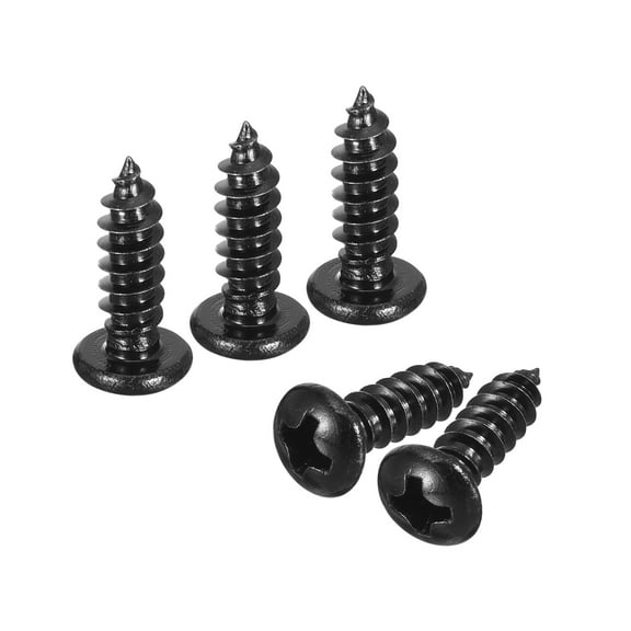 #8 x 1/2" Phillips Pan Head Self-tapping Screw, 50pcs - 304 Stainless Steel Round Head Wood Screw (Black)