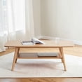 thumbnail image 2 of Hassch 2-Tier Coffee Table, 47.2" Solid Wood Cocktail Table with Storage Shelf, Center Table for Living Room, Oak, 2 of 7