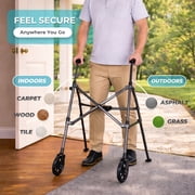 Stander Space Saver Walker, Lightweight Folding Walker for Seniors, Adult Walker with Wheels, Two Wheeled Rolling Walker with Rear Ski Glides, Black Walnut