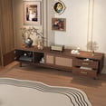 thumbnail image 2 of Mid Century Modern TV Stand for 80" TVs, Entertainment Center with Rattan Sliding Doors & Drawers, Solid Wood Legs TV Table, 2 of 9