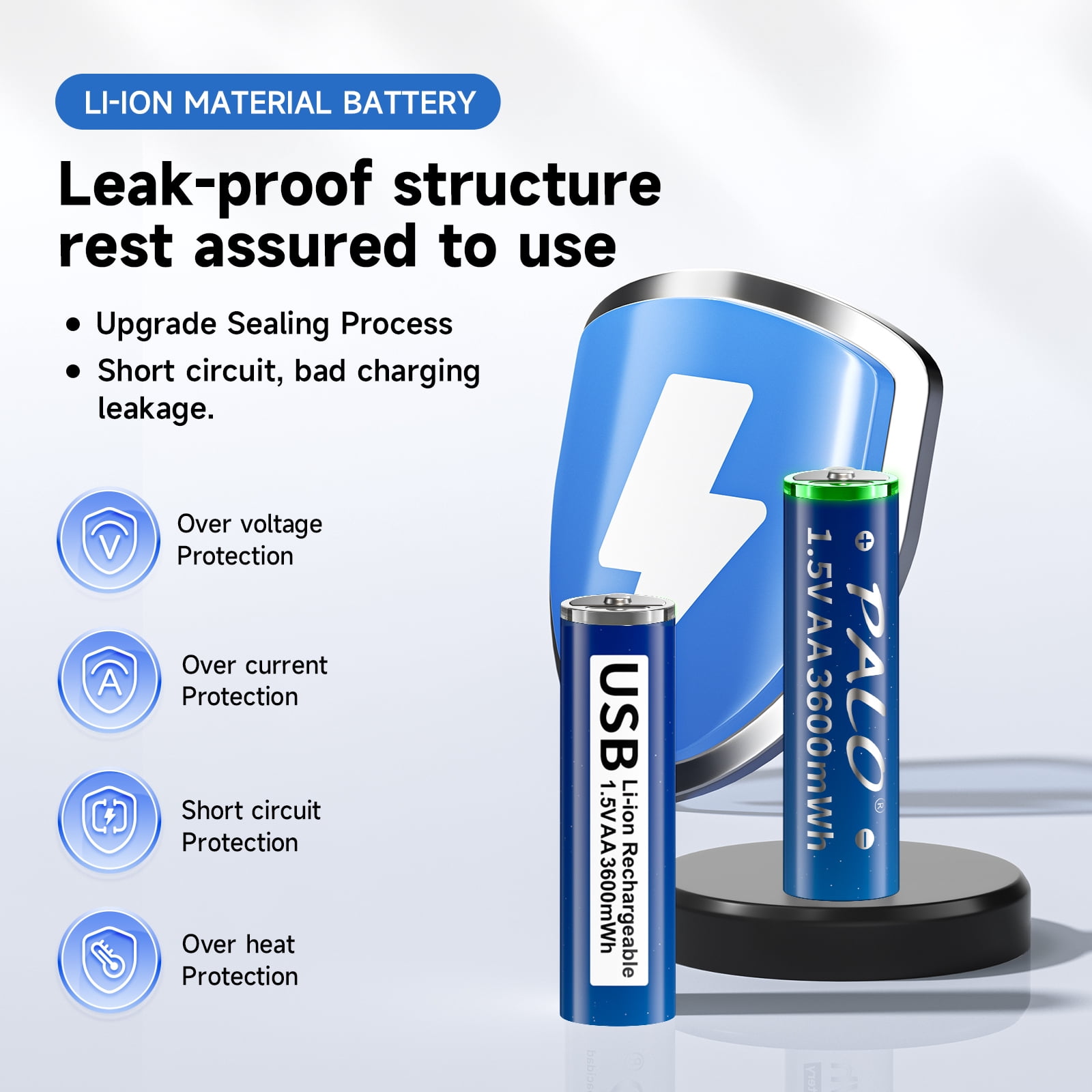 Palogreen AA USB Rechargeable Battery 6-Pack 1.5V Type-C Lithium Double A Batteries 3600mWh with Battery Case fot Solar Light