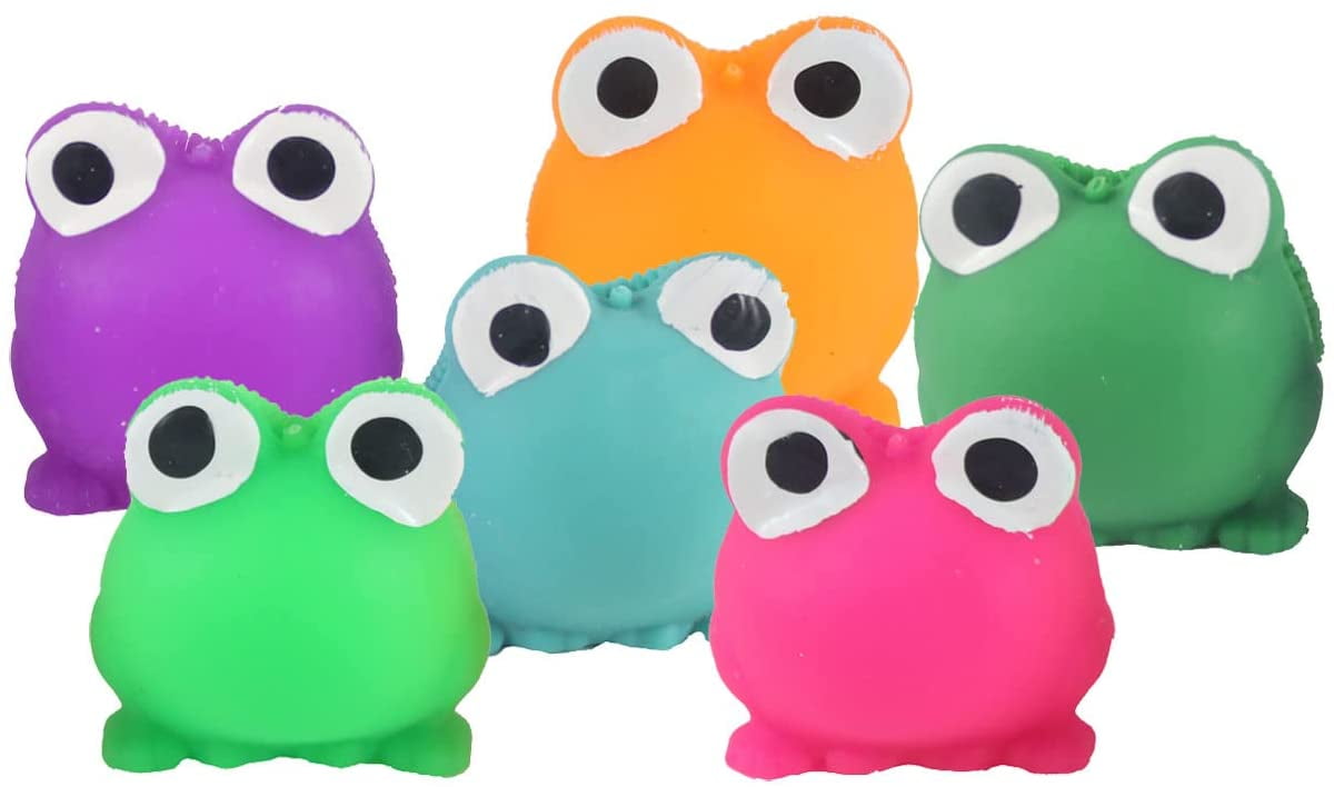 6 Mini Puffer Frogs - Small Novelty Toy - Party Favors - Air