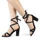 thumbnail image 3 of Sandalias De Tacón Alto De Bloque Dedo Abierto Con Cordones Para Mujer Negro 36, 3 of 7