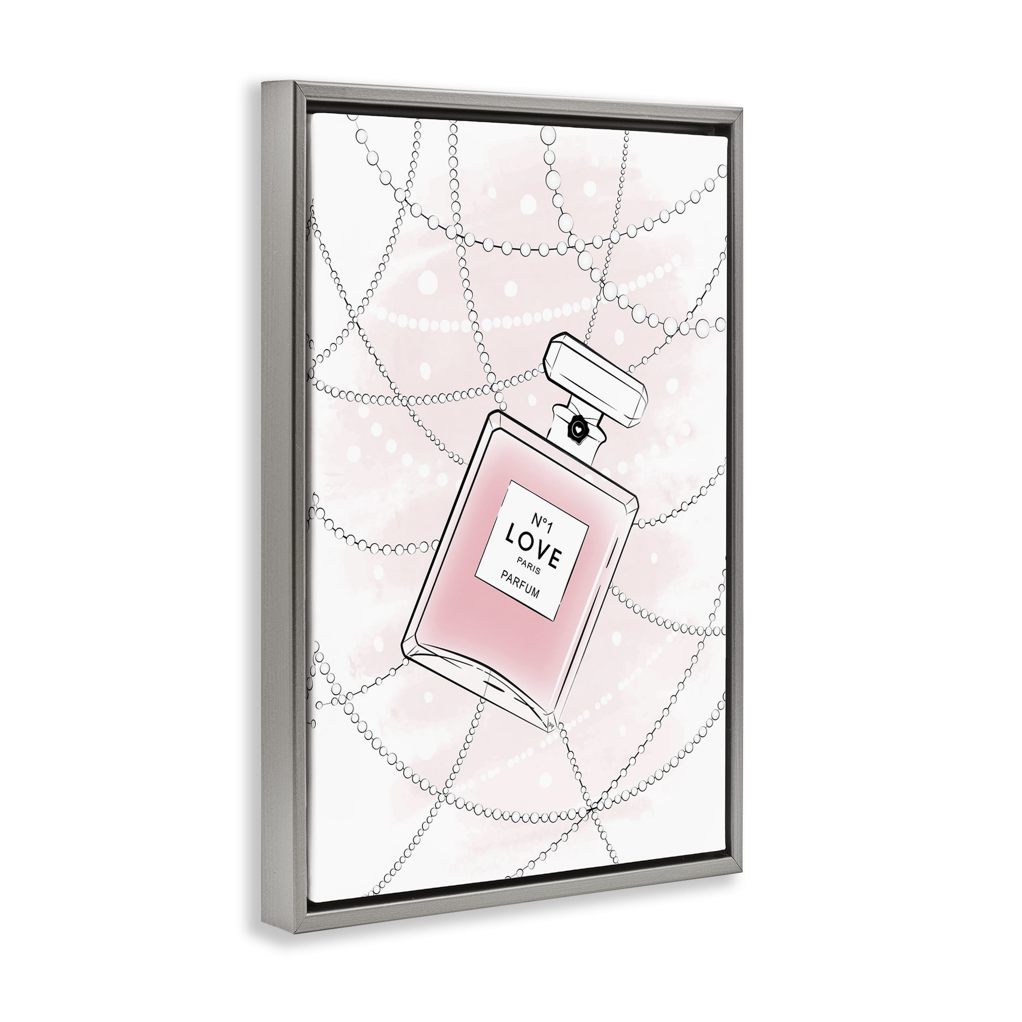 Stupell Industries Love Perfume & Pearls Beauty & Fashion Painting Gray Floater Framed Art Print Wall Art, 17 x 25
