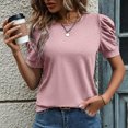 thumbnail image 4 of vigerkar Women's Puff Short Sleeve T Shirts Crew Neck Tunic Dressy Casual Summer Vacation Tops (Pink, L), 4 of 8