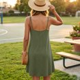 thumbnail image 4 of EANJE Women Summer Sleeveless Casual Sundress Loose Fit V Neck Button Front Short Dresses Spaghetti Strap Beach Mini Dress With Pockets Army Green 4XL, 4 of 5