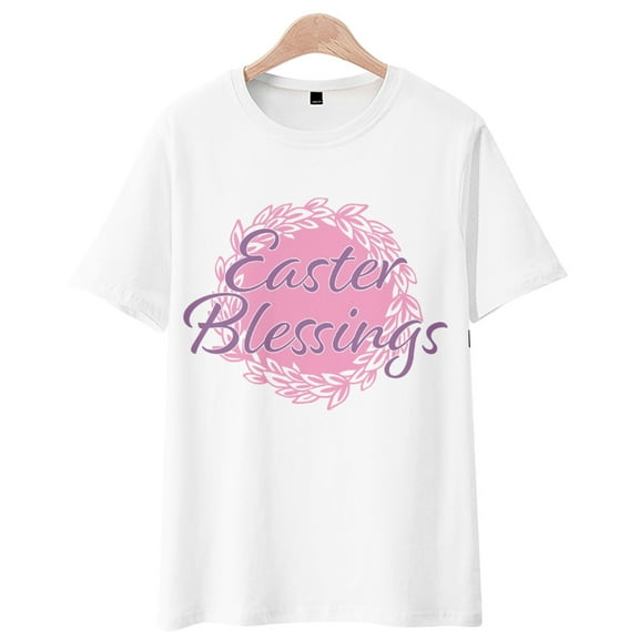 Easter Day Rabbit Patterns Graphic Summer Short Sleeve Tops For Women and Men Casual Crew Neck T-Shirts, White
