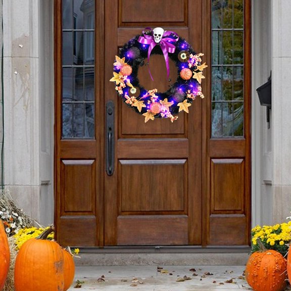 Coronas de Halloween Corona de arce de calabaza 45 cm Corona de de otoño para chimeneas de interior al aire libre Porche Decoraciones de otoño BLESIY none