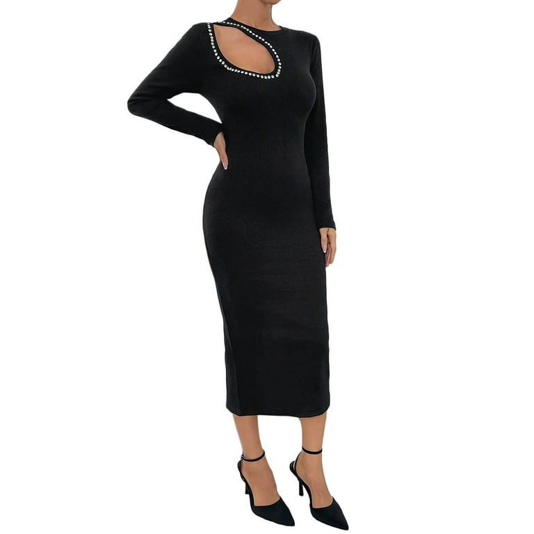 Roncen Women's Lace-up Embellished Cut-out Bodycon Dress - Long Sleeve  Figure-Hugging Design with Intricate Detailing, Sexy Party Evening Wear for  Night Out or Casual Daily Outfits - Walmart.com