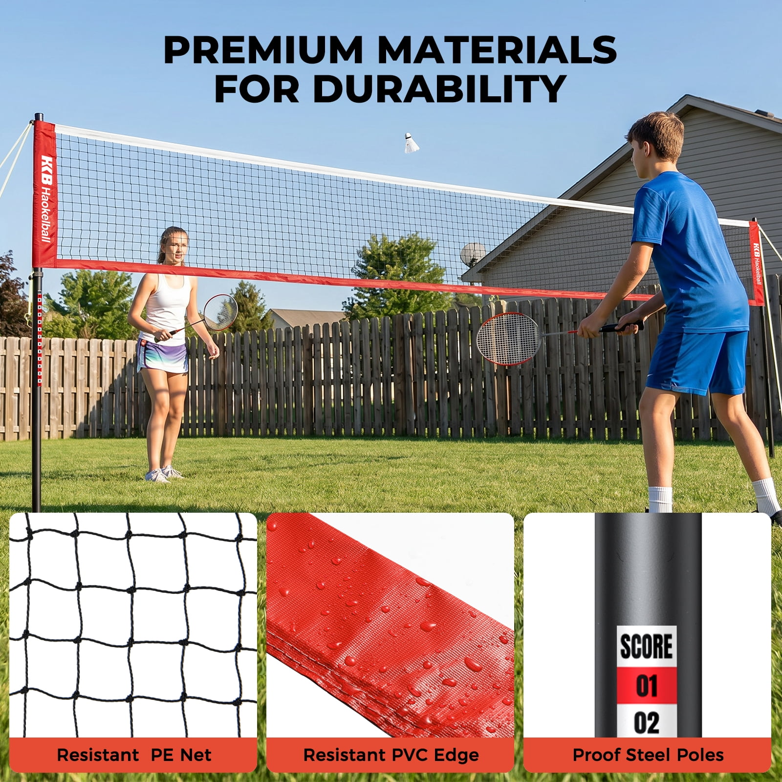 Haokelball Badminton Net Set for Backyard – 20FT Portable Outdoor Game Set with Stable Tension System, Poles, Rackets, Shuttlecocks & Carry Bag