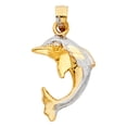 thumbnail image 2 of 14K Two Tone Gold Dolphin Charm Pendant with 1.7mm Flat Open Wheat Chain Necklace - 22", 2 of 6
