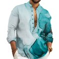 thumbnail image 2 of Men Casual Loose Long Sleeve Button Down Henley V Neck Tops Blouse Dress Shirt, 2 of 8