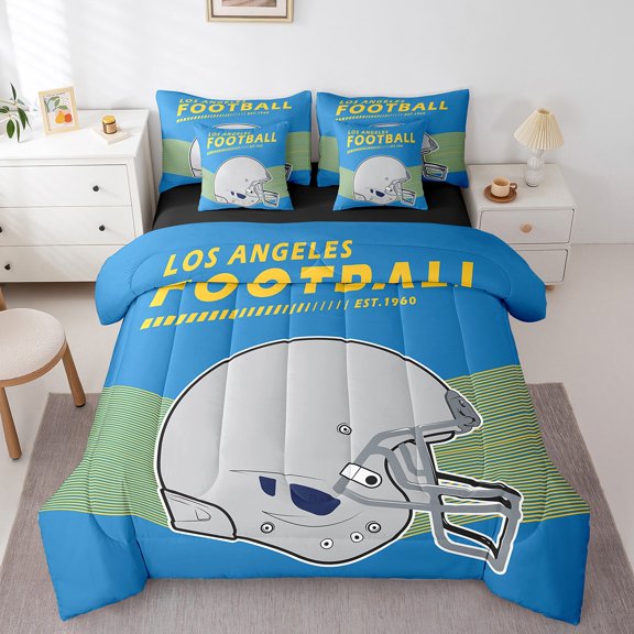 Erosebridal American Football Comforter Set with Sheets Sports Ball Game Comforter Set Bed-in-a-Bag Twin 7Pcs,Los Angeles(1 Comforter, 1 Flat Sheet 1 Fitted Sheet 2 Pillowcases 2 Throw Pillow Covers)