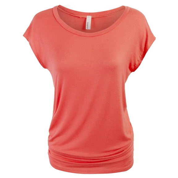 KOGMO Womens Short Sleeve Solid Basic Tunic Top Tee with Side Shirring