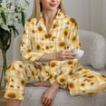 thumbnail image 5 of KLL Coffee Plaid Sunflower Print Women's Long Sleeve Pajamas with Pants Sleepwear Loungewear 2 Set-Small, 5 of 7