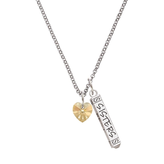 Delight Jewelry Goldtone Crystal Heart Silvertone Sisters Best Friends Forever Bar Charm Necklace, 23"