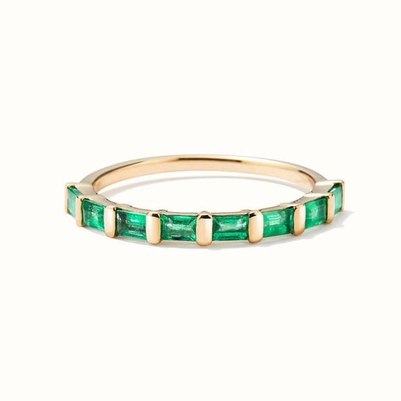 Baguette Cut Lab Created Emerald Half Eternity Wedding Band Ring for Women in 925 Sterling Silver – Elegant Anniversary, Birthday & Christmas Gift Jewelry
