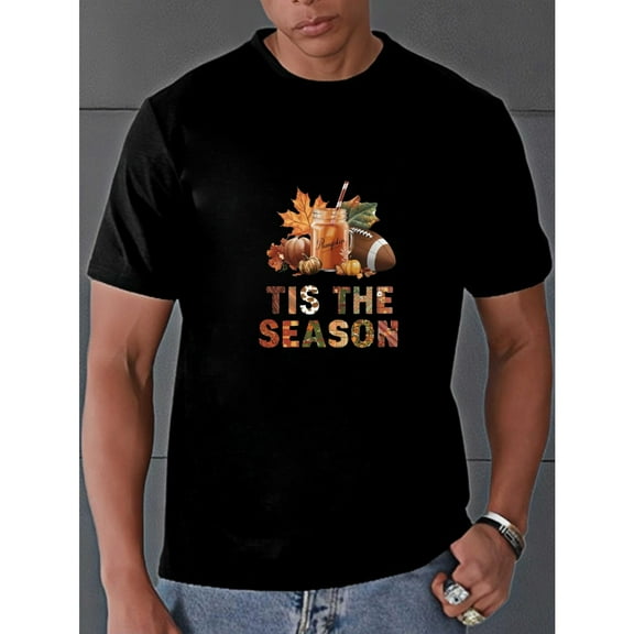 Mens Pumpkin Season Graphic Autumn Tee T Shirt Tops Breathable Short Sleeve Round Neck Black S-5XL