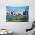 thumbnail image 1 of Detroit Decor Tapestry, Industrial City Center Shoreline River Scenic Panoramic View Sunny Day, Wall Hanging for Bedroom Living Room Dorm Decor, 60W X 40L Inches, Blue Green Silver, by Ambesonne, 1 of 2