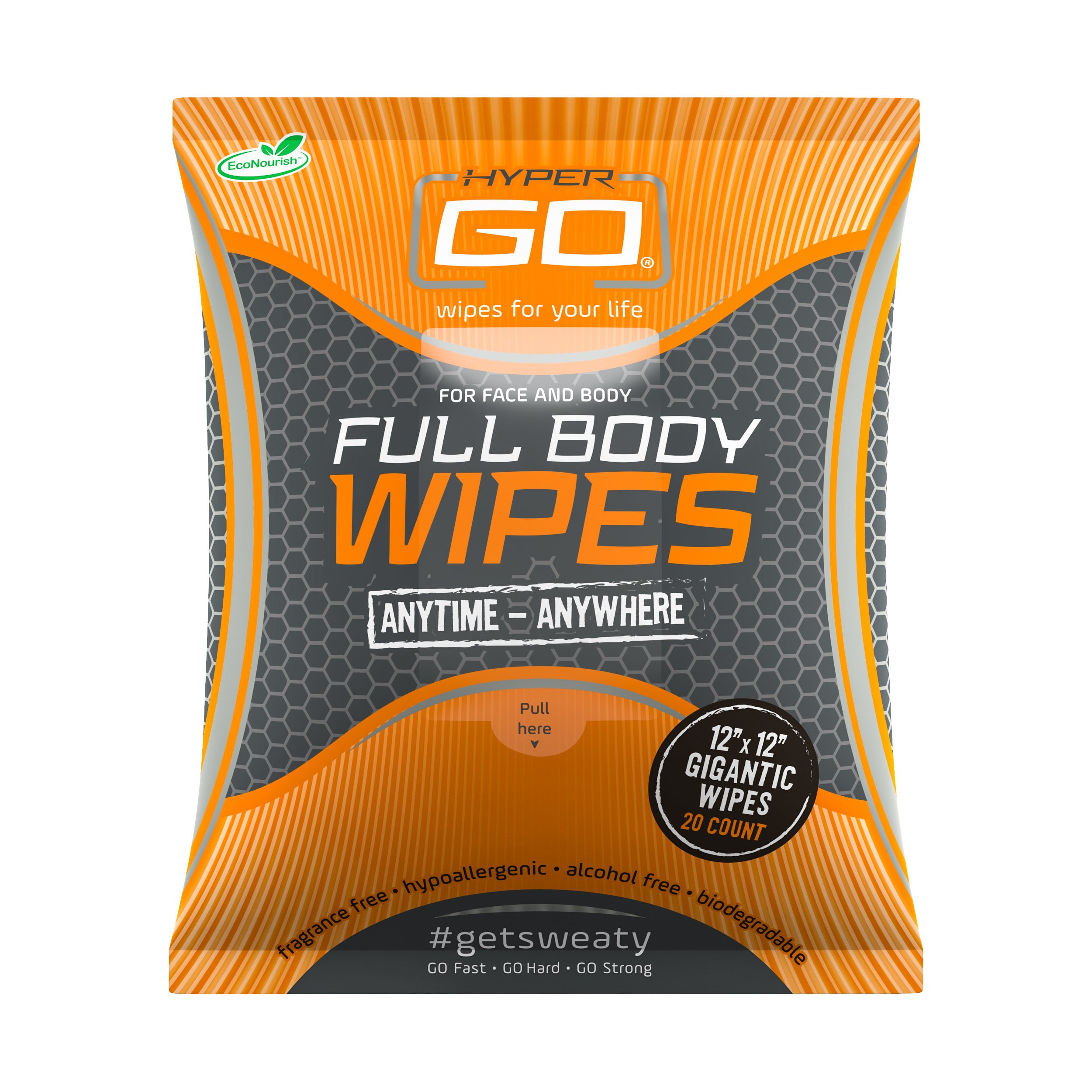 HyperGo Full Body Wipes, All Natural Body Cleansing Wipes, Clean Off Odor and Sweat, (Unscented