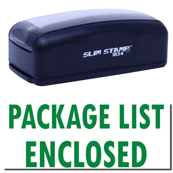 Large Pre-Inked Package List Enclosed Stamp, Slim 1854, Ultra Slim Design, Impression Size 1-13/16" by 2-1/2", Up to 25,000 Impressions - Green Ink