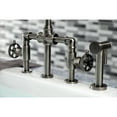 thumbnail image 3 of Kingston Brass KS2334RKX Webb Two-Handle 4-Hole Deck Mount Bridge Kitchen Faucet with Knurled Handle and Brass Side Sprayer in Black Stainless, 3 of 7