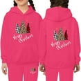 thumbnail image 2 of FYEGRE Girls Festive Holiday Print Hooded Sweatshirt Soft Pullover Long Sleeve Top and Pants Outfit Set for Hot Pink 3-4 Years, 2 of 4