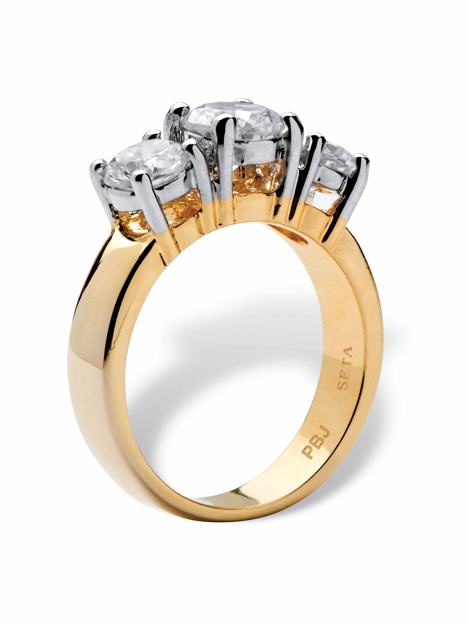 PalmBeach Jewelry 2.28 TCW Round Cubic Zirconia Three-Stone Anniversary Ring Gold-Plated