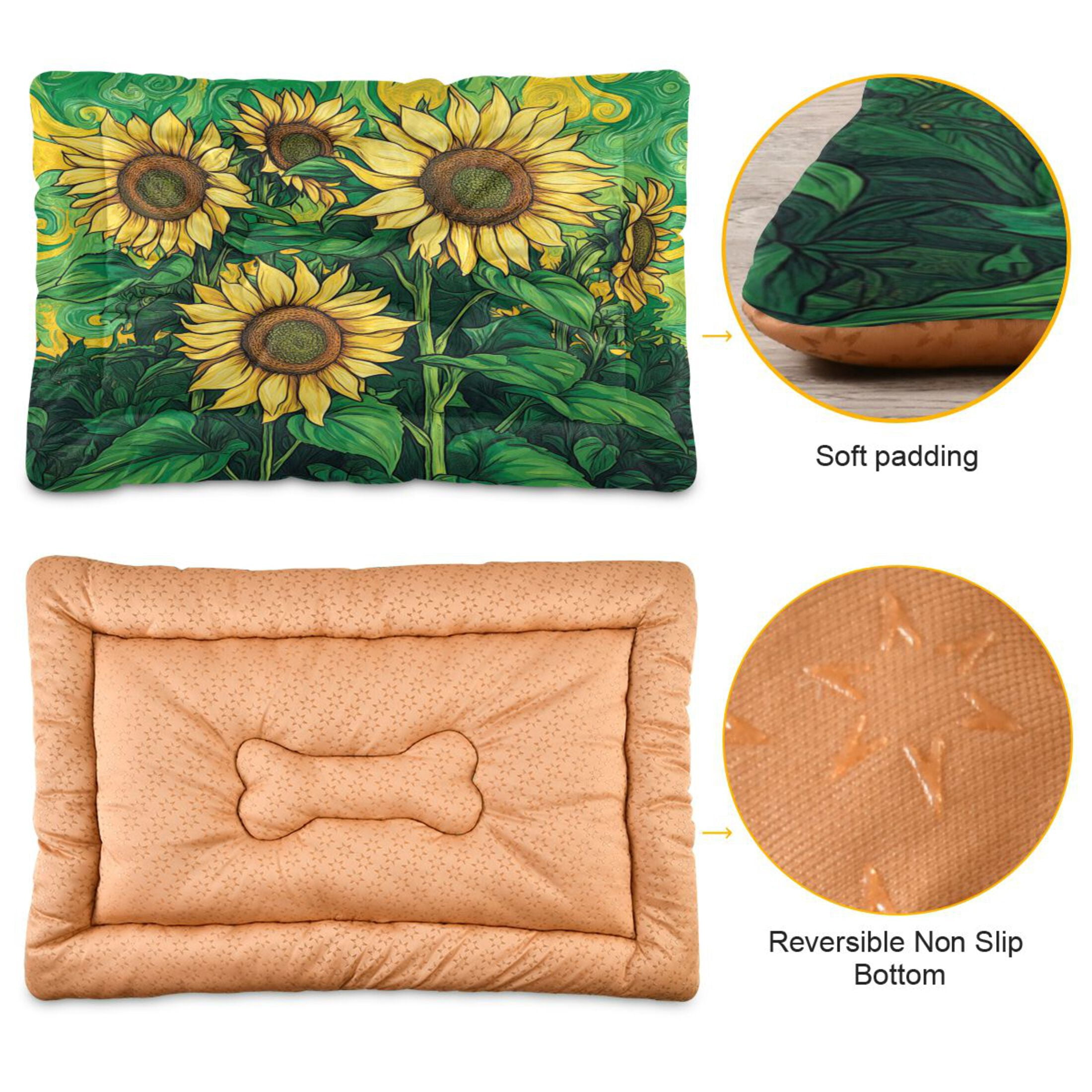 Qxltty Sunflower Green Background Ped Pad Wear-resistant and Hard to Bite Through Sleeping Pad for Small Medium Large Dogs Winter Pet Bed 36×24in