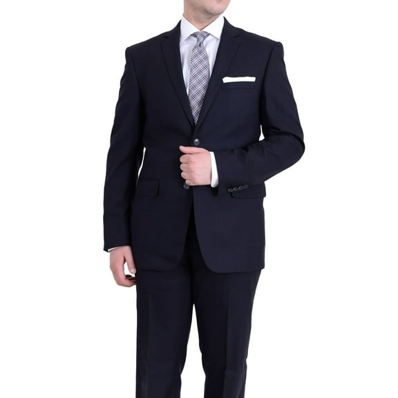 Raphael Slim Fit Navy Blue Textured Two Button Wool Touch Suit