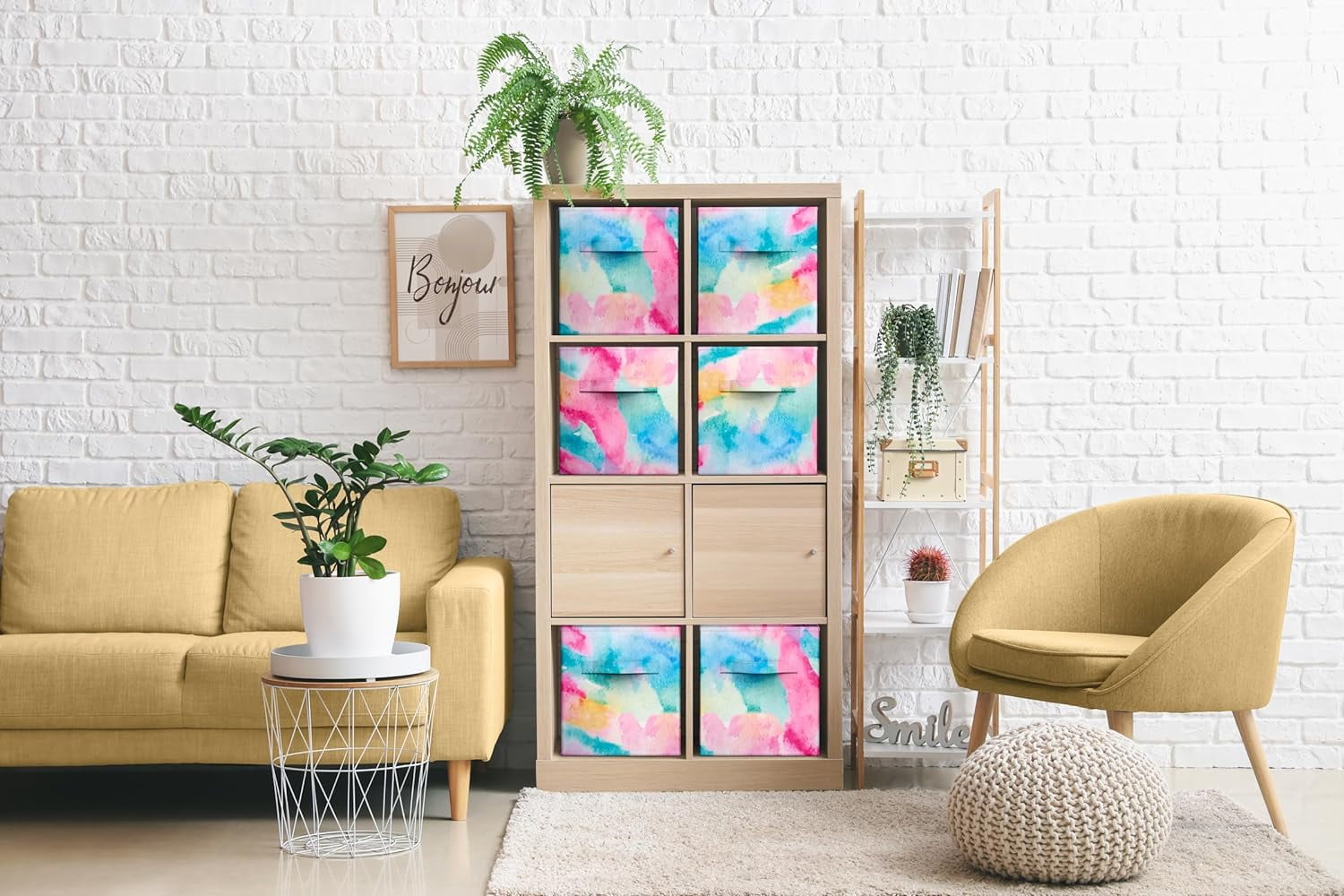 Sorbus 11" Foldable Fabric Storage Cube Bin, Tie-Dye Watercolor (2 pack)