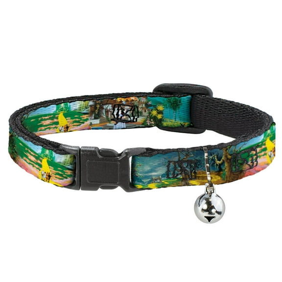 The Wizard of Oz Breakaway Cat Collar With Bell, Plastic Clip, Easy Adjustable, The Wizard of Oz Yellow Brick Road Scenes, 8.5 to 12 Inches 0.5 Inch Wide