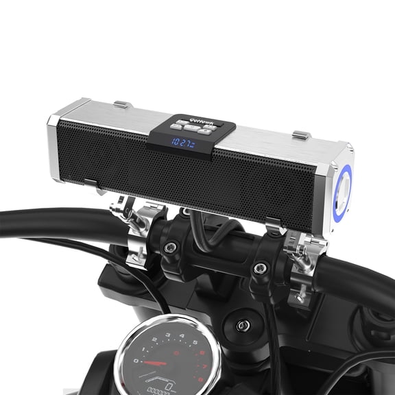 GoHawk RT8 All-in-One Built-in Amplifier Waterproof Bluetooth Motorcycle Stereo 2 Speakers Soundbar for Harley ATV 4 Wheeler Silver