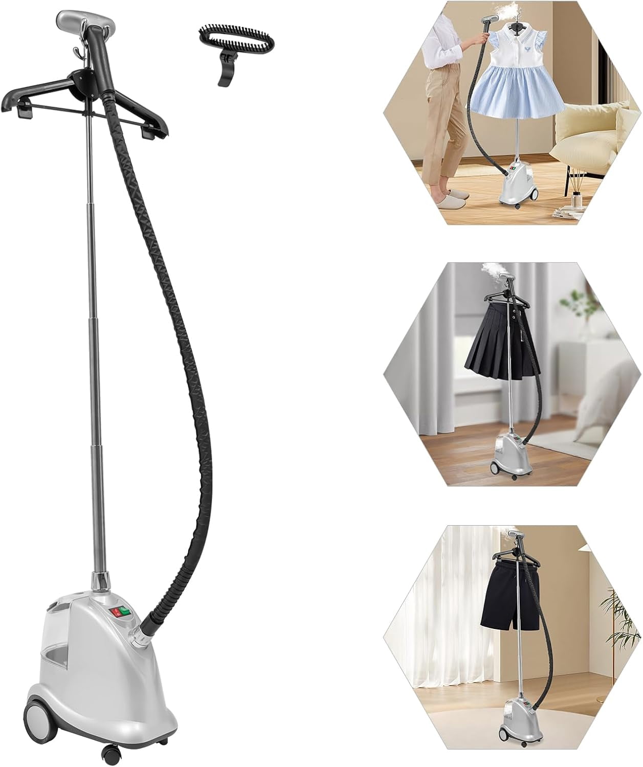 1800W Full Size Garment Steamer Professional Standing Steamer for Clothes Steaming Wrinkle Remover with Roll Wheels & Large 3L Water Tank
