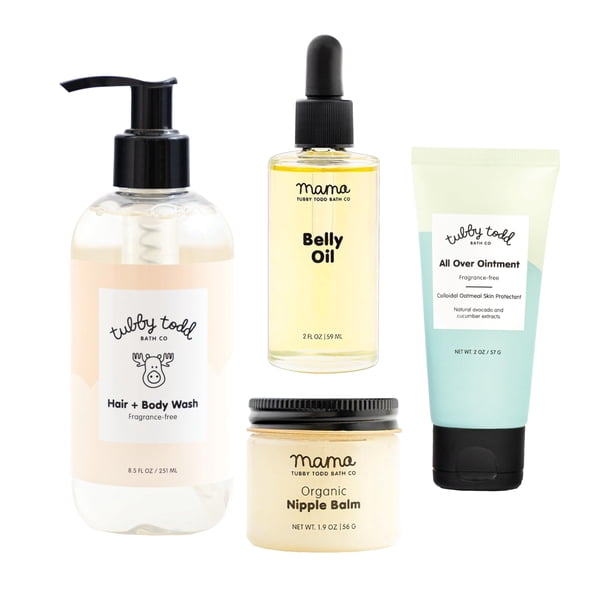 Tubby Todd New Baby & Mom Sensitive Skincare Kit - The Mama + Baby Gift Set - Champú y gel de baño para bebé 8.5 oz Ungüento para todo el cuerpo 2 oz Aceite para el vientre 2 onzas líquidas y bálsamo