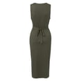 thumbnail image 5 of Sngxgn Women's Summer Bodycon Casual Midi Sleeveless Hollow Out Knit Side Slit Striped Long Tank Dress(Green,M), 5 of 6