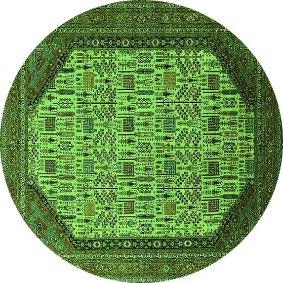 Ahgly Company Indoor Round Oriental Green Industrial Area Rugs, 3' Round