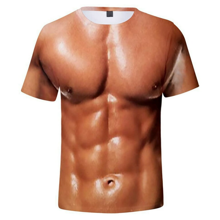 Men's 3D T-Shirt Bodybuilding Simulated Muscle Shirt Nude Skin Chest Muscle  3D Bodybuilding Simulated Muscle Shirt Nude Skin Chest Muscle Tee Shirt