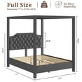 thumbnail image 3 of Upholstered Canopy Bed Frame Full Size with Headboard, Button Tufted, Nailhead Trim Design, No Box Spring Required, 3 of 6